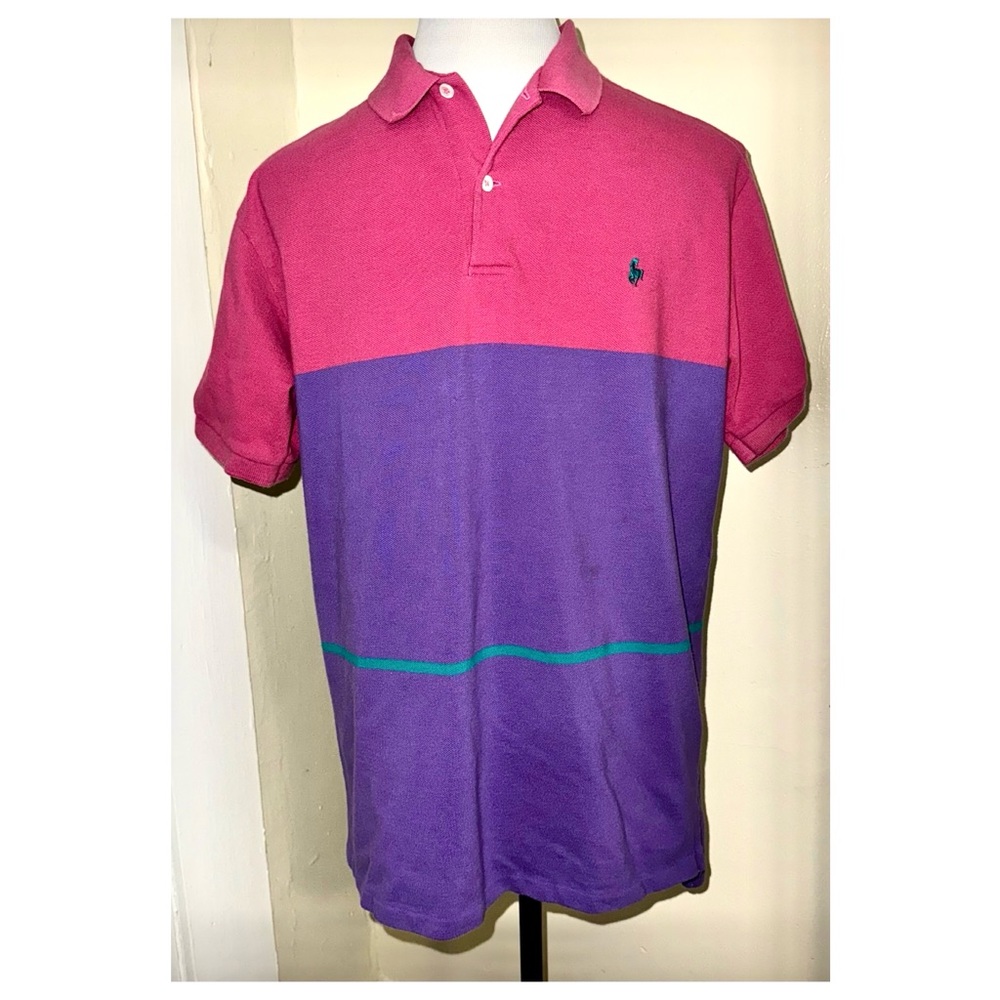 Vintage 90s Mens Hunt Club Bright Color Block Short Sleeve Polo Shirt, Sz Lg